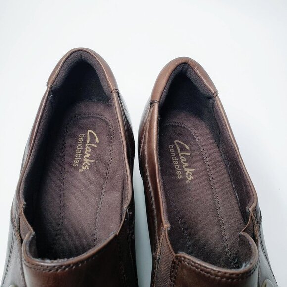 Clarks Bendables Brown Leather Heeled Loafers 10M - Picture 7 of 11